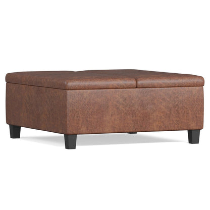 36" Dark Brown And Espresso Faux Leather Ottoman With Storage HomeRoots