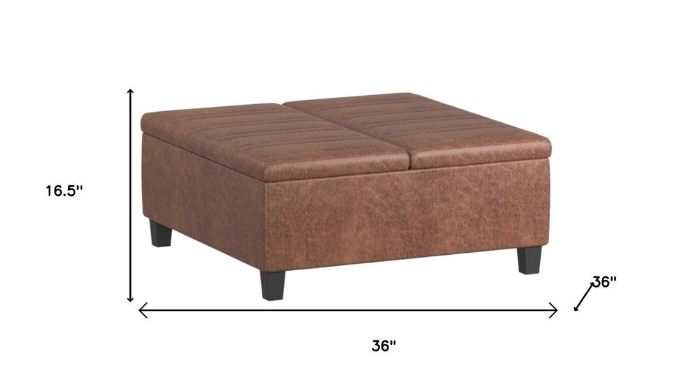 36" Dark Brown And Espresso Faux Leather Ottoman With Storage — view 10
