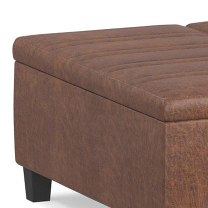 36" Dark Brown And Espresso Faux Leather Ottoman With Storage HomeRoots