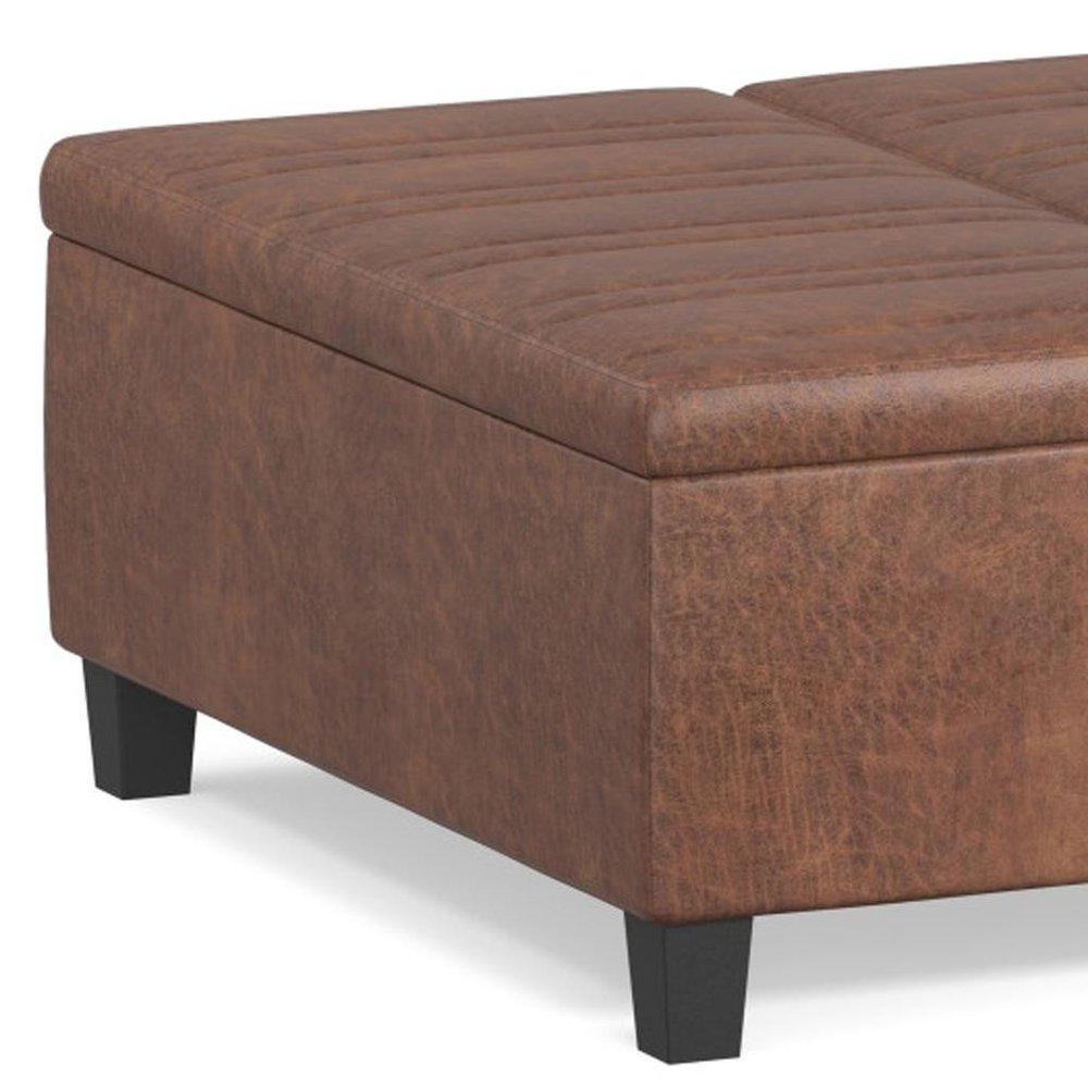 36" Dark Brown And Espresso Faux Leather Ottoman With Storage HomeRoots