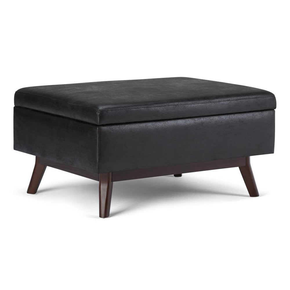34" Chestnut And Brown Faux Leather Ottoman With Storage — view 1