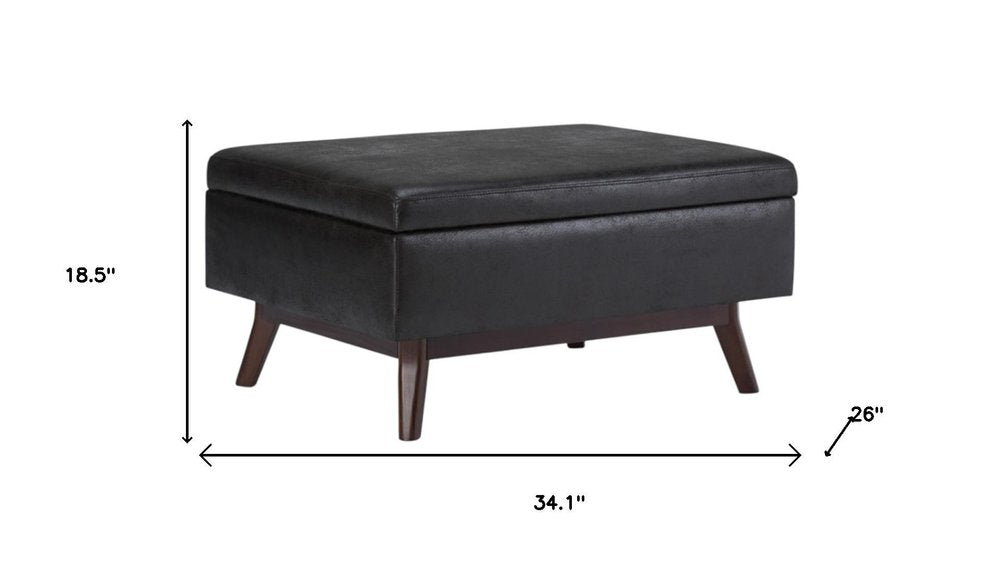 34" Chestnut And Brown Faux Leather Ottoman With Storage — view 8