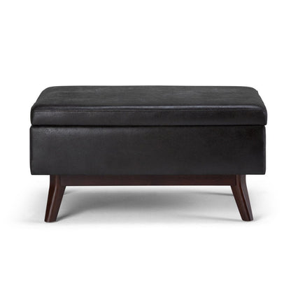 34" Chestnut And Brown Faux Leather Ottoman With Storage HomeRoots