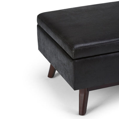 34" Chestnut And Brown Faux Leather Ottoman With Storage HomeRoots