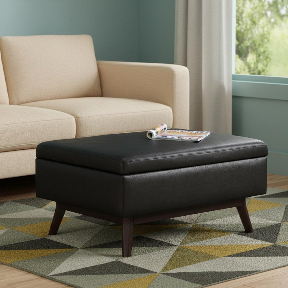 34" Chestnut And Brown Faux Leather Ottoman With Storage HomeRoots