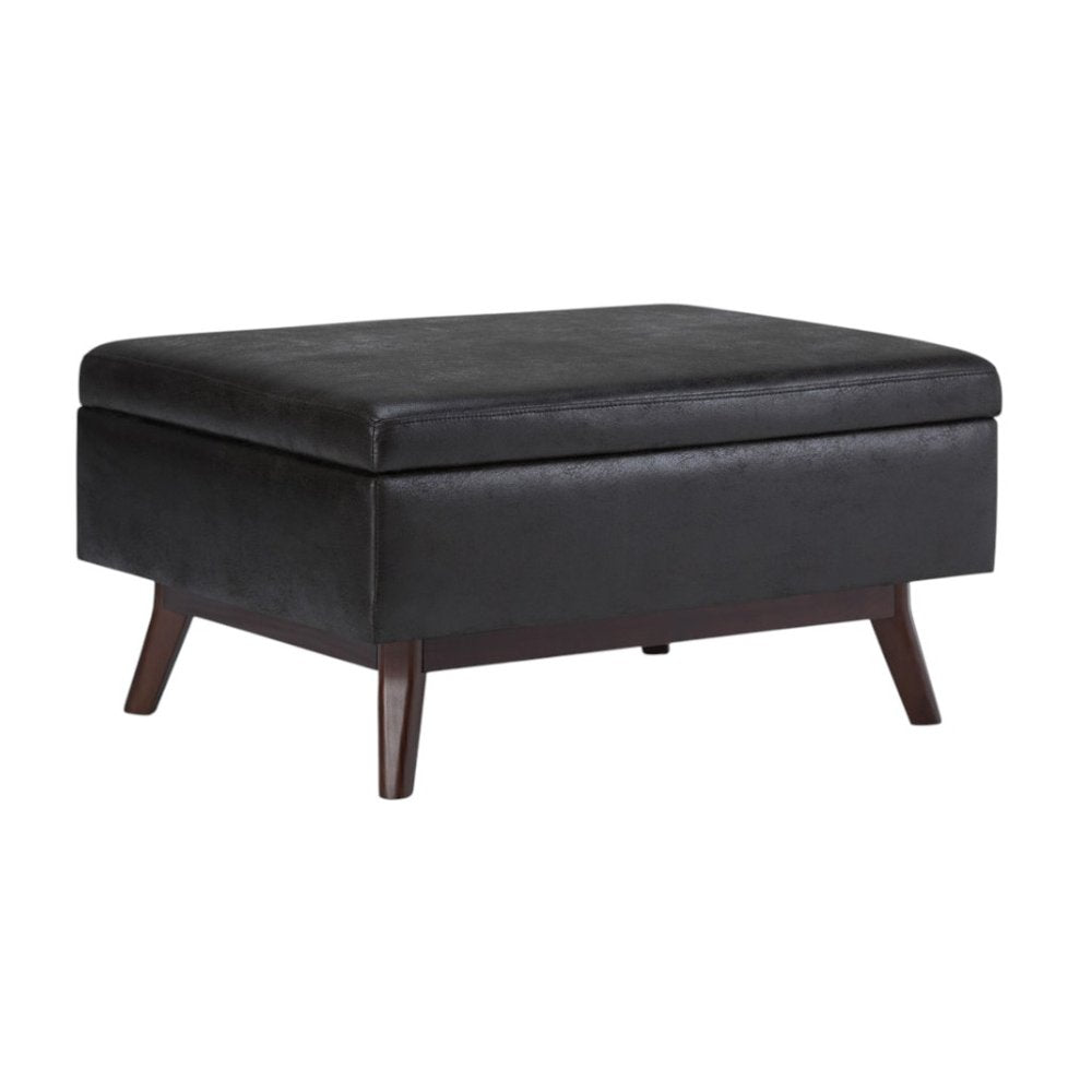 34" Chestnut And Brown Faux Leather Ottoman With Storage HomeRoots