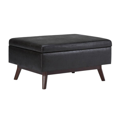 34" Chestnut And Brown Faux Leather Ottoman With Storage HomeRoots