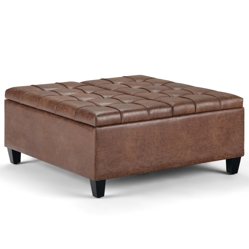 36" Umber And Espresso Faux Leather Tufted Ottoman With Storage HomeRoots