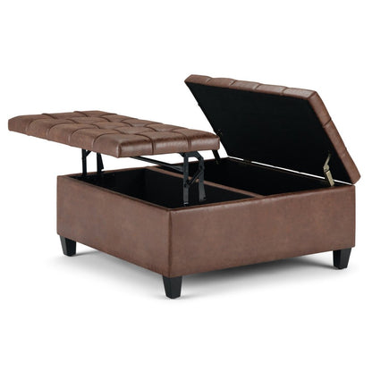 36" Umber And Espresso Faux Leather Tufted Ottoman With Storage HomeRoots