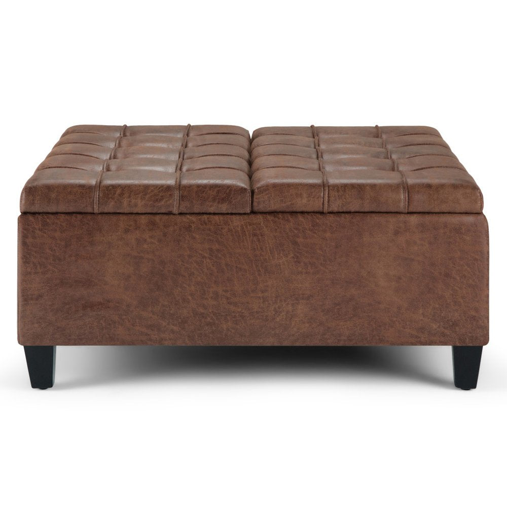 36" Umber And Espresso Faux Leather Tufted Ottoman With Storage HomeRoots