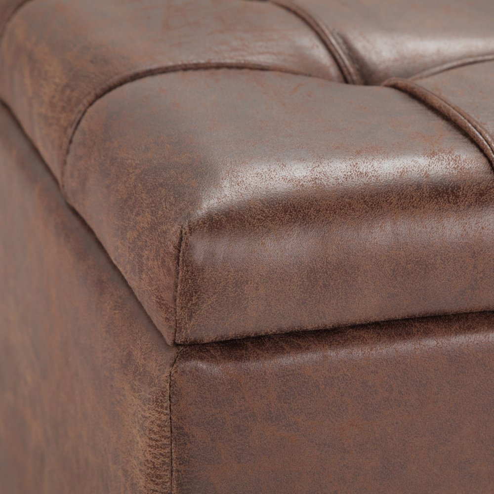 36" Umber And Espresso Faux Leather Tufted Ottoman With Storage HomeRoots
