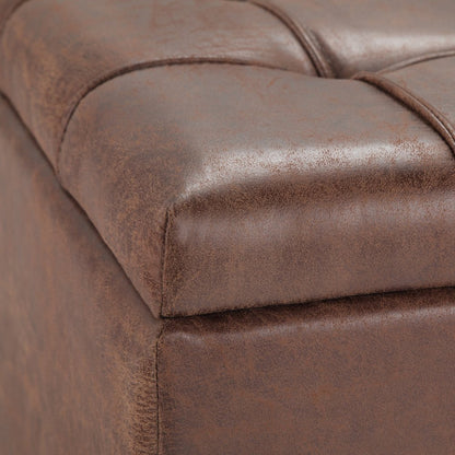 36" Umber And Espresso Faux Leather Tufted Ottoman With Storage HomeRoots