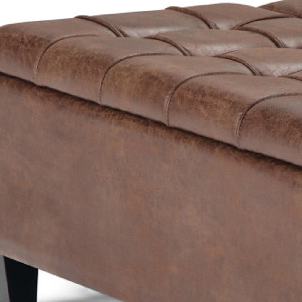 36" Umber And Espresso Faux Leather Tufted Ottoman With Storage — view 13