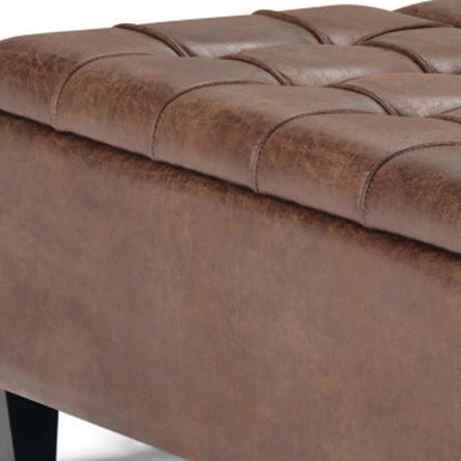 36" Umber And Espresso Faux Leather Tufted Ottoman With Storage HomeRoots
