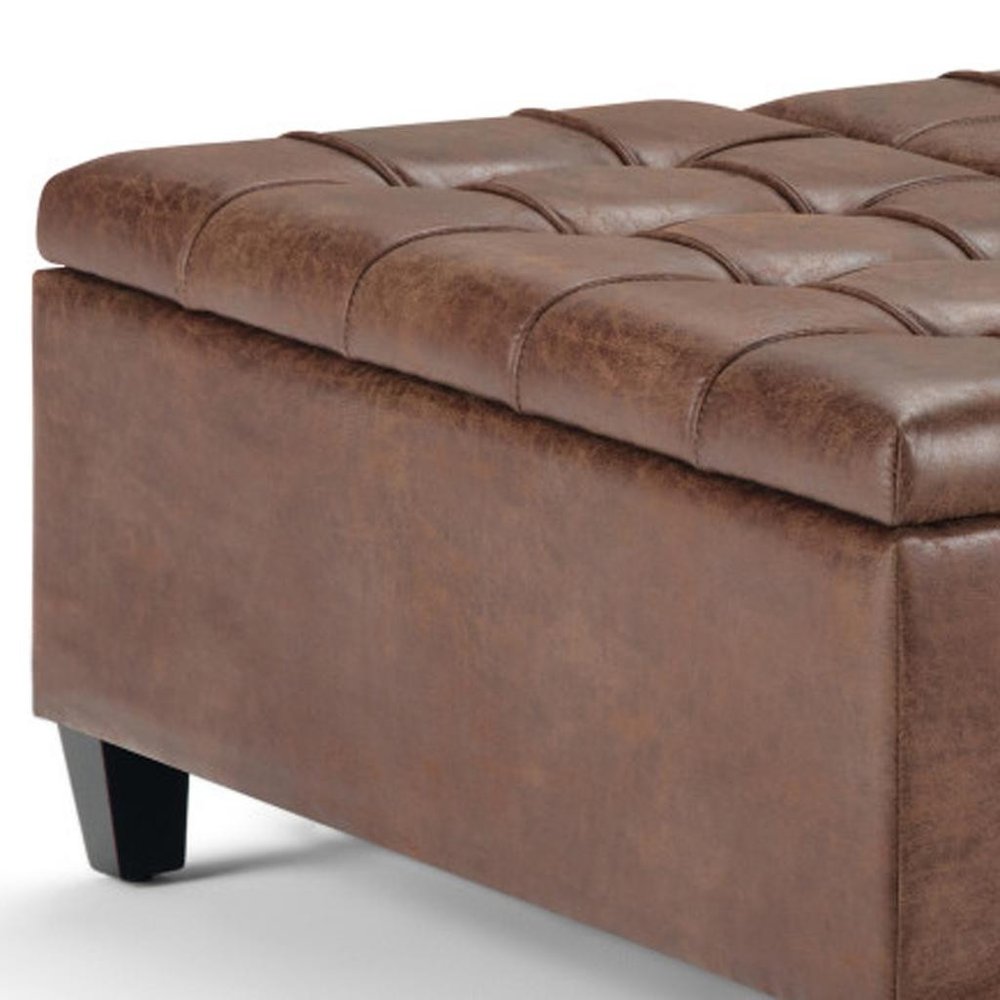 36" Umber And Espresso Faux Leather Tufted Ottoman With Storage — view 14