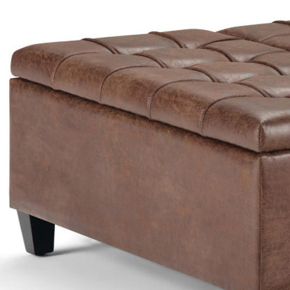 36" Umber And Espresso Faux Leather Tufted Ottoman With Storage HomeRoots