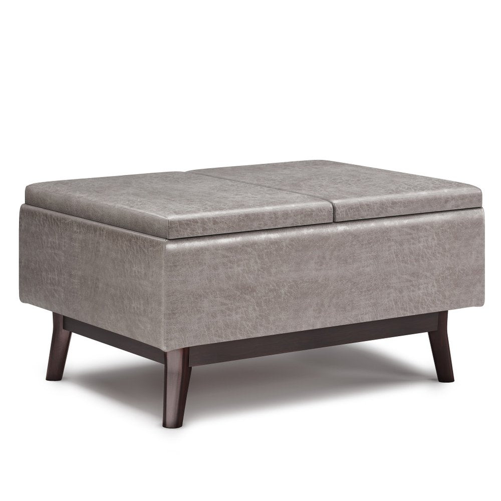 34" Black And Dark Brown Faux Leather Ottoman With Storage — view 11