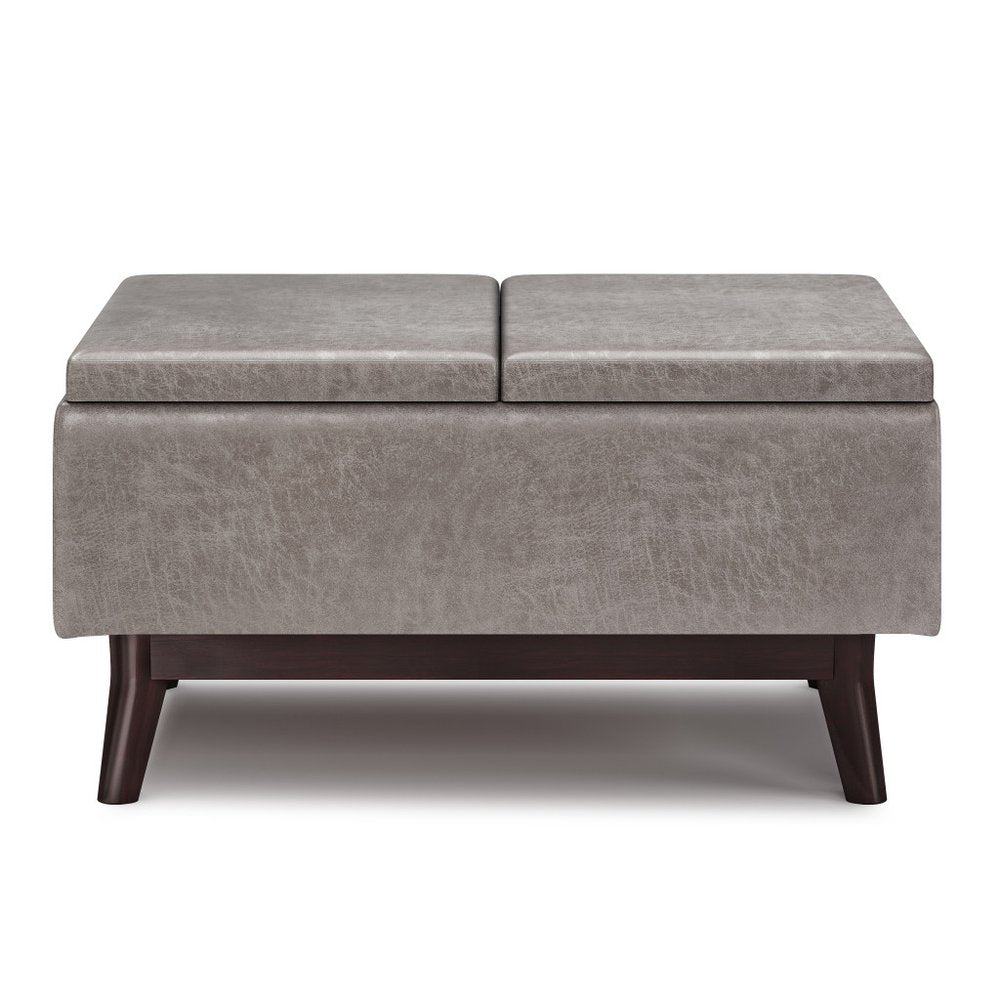 34" Black And Dark Brown Faux Leather Ottoman With Storage — view 13