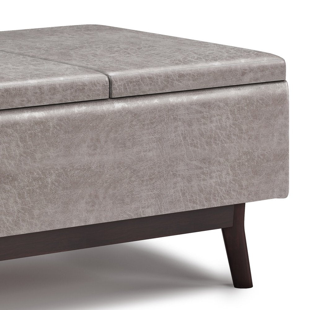 34" Black And Dark Brown Faux Leather Ottoman With Storage — view 14