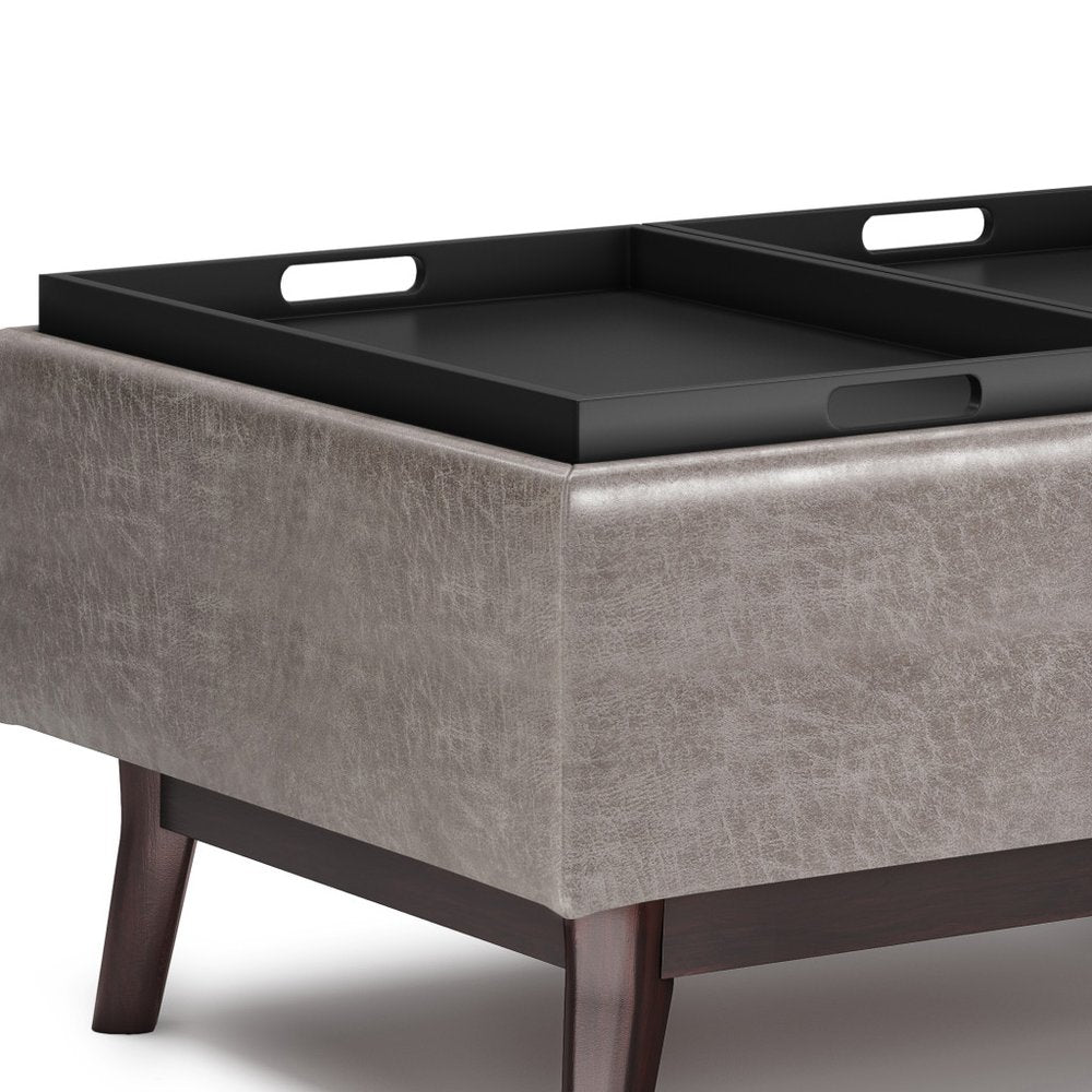 34" Black And Dark Brown Faux Leather Ottoman With Storage — view 15