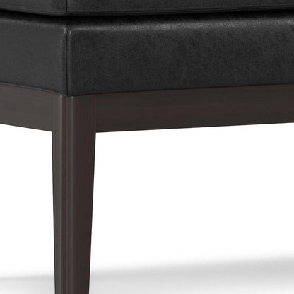 45" Black And Walnut Faux Leather And Solid Wood Upholstered Distressed Bench HomeRoots