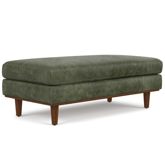 49" Moss Green And Brown Genuine Leather Cocktail Ottoman