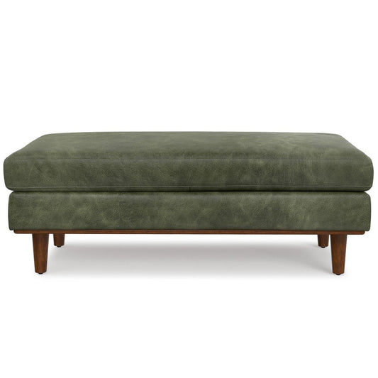 49" Moss Green And Brown Genuine Leather Cocktail Ottoman