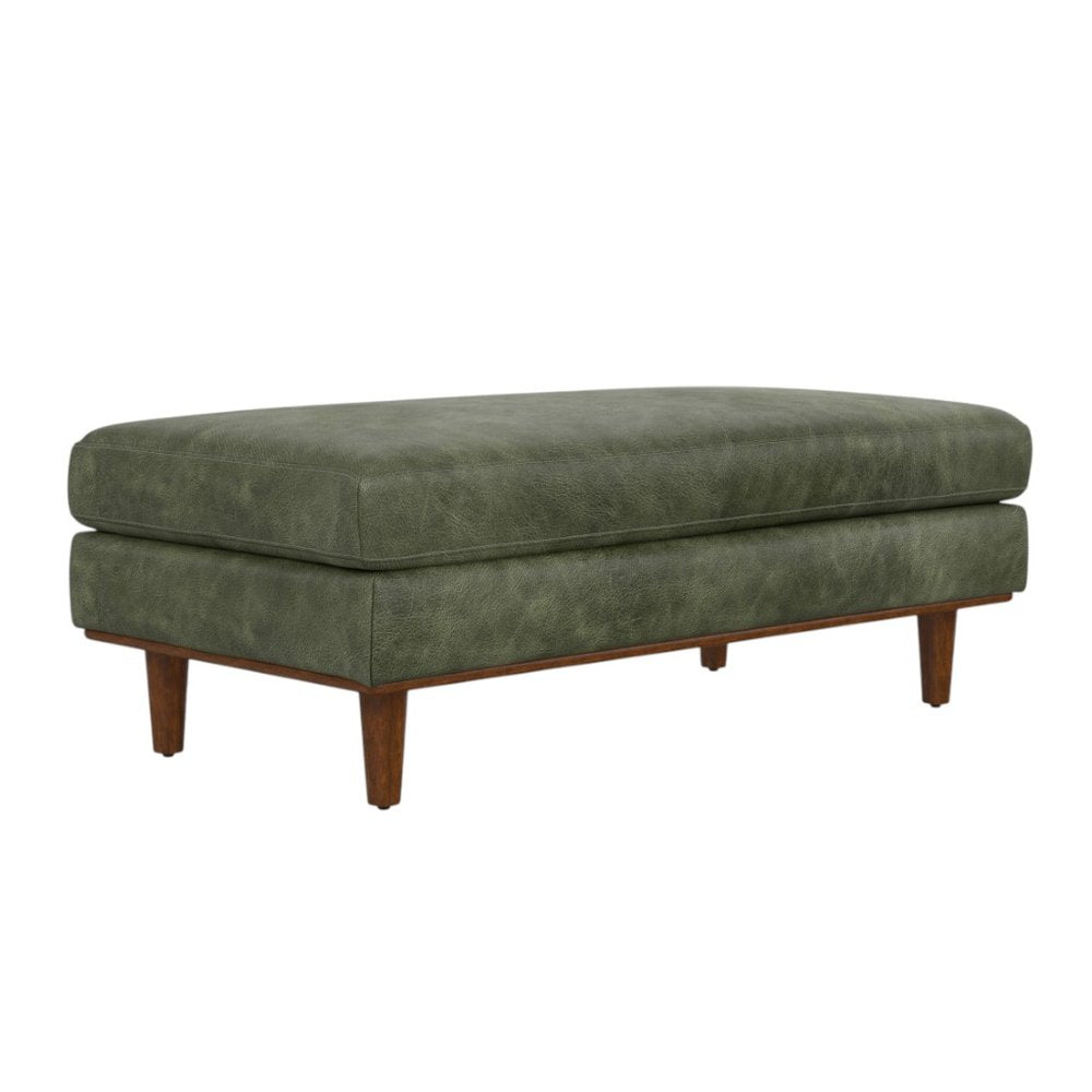 49" Black And Brown Genuine Leather Cocktail Ottoman