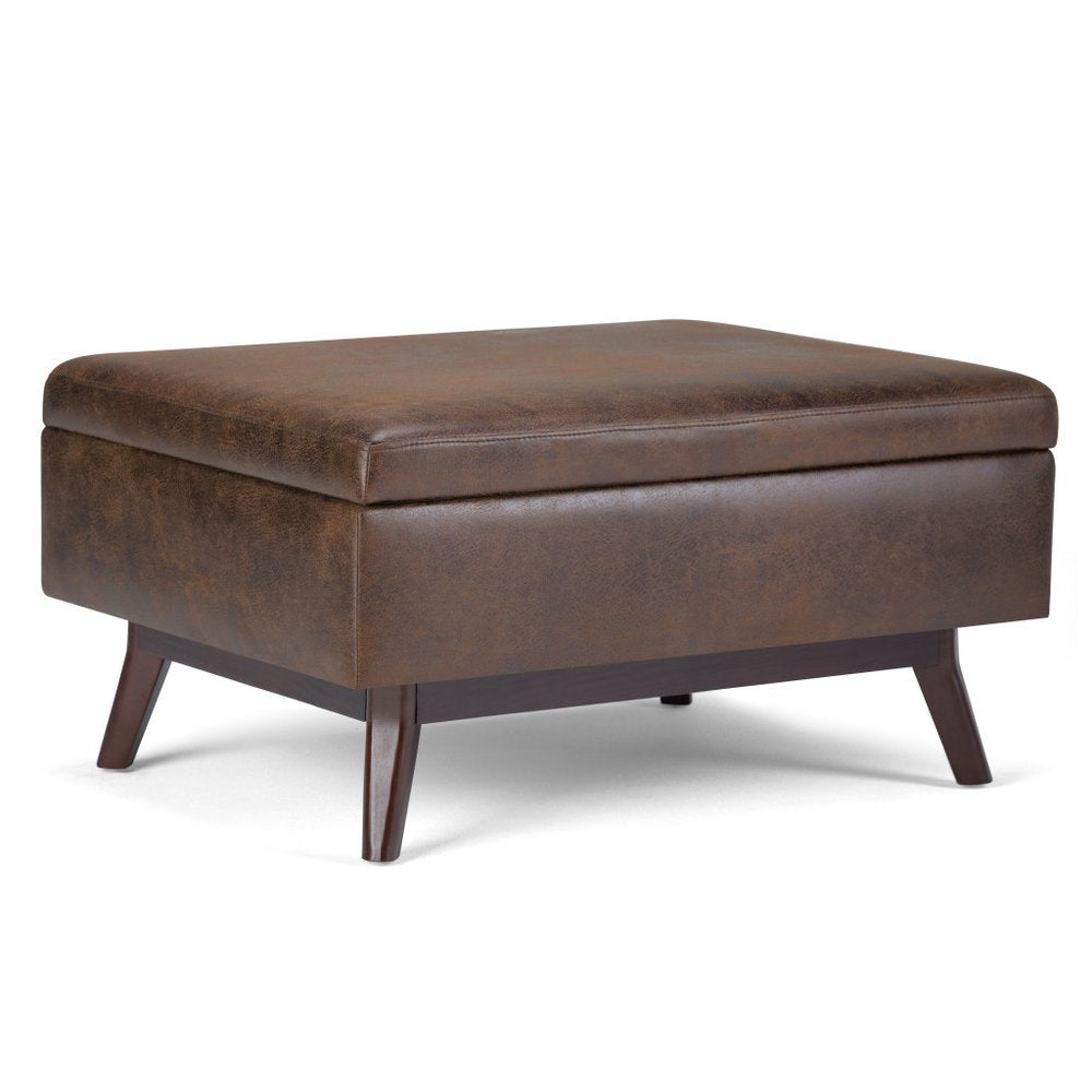 34" Chestnut And Brown Faux Leather Ottoman With Storage HomeRoots