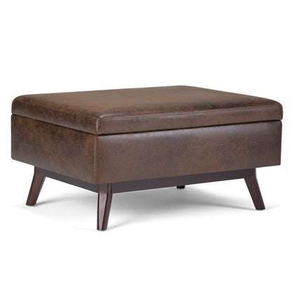 34" Chestnut And Brown Faux Leather Ottoman With Storage HomeRoots