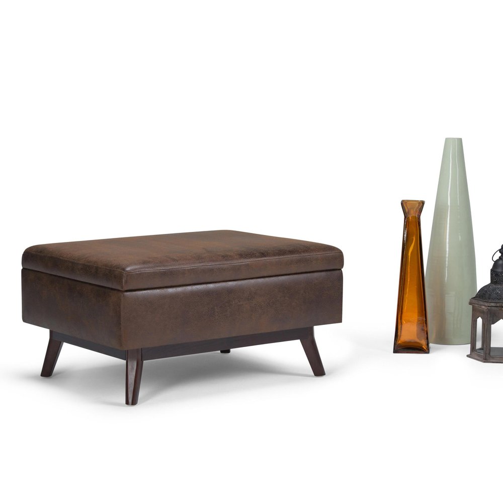 34" Chestnut And Brown Faux Leather Ottoman With Storage — view 10