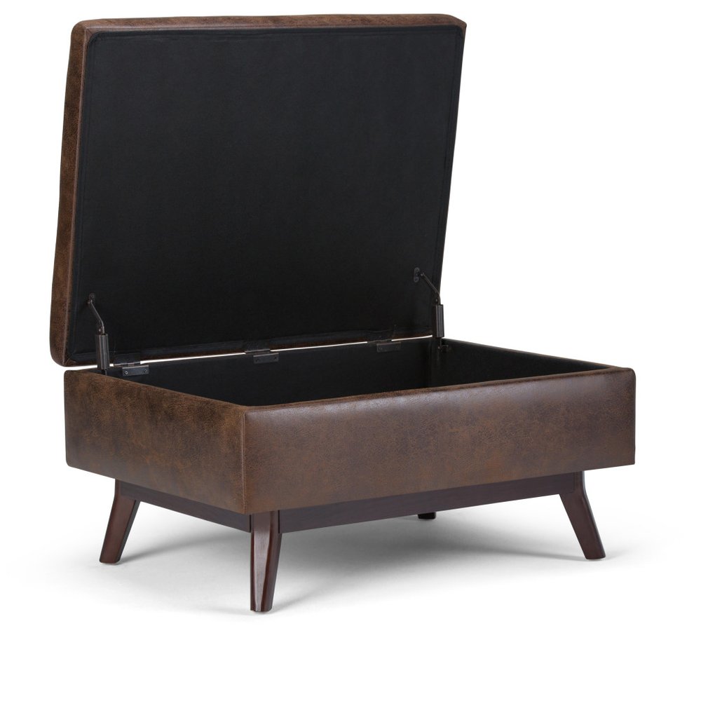 34" Chestnut And Brown Faux Leather Ottoman With Storage — view 11