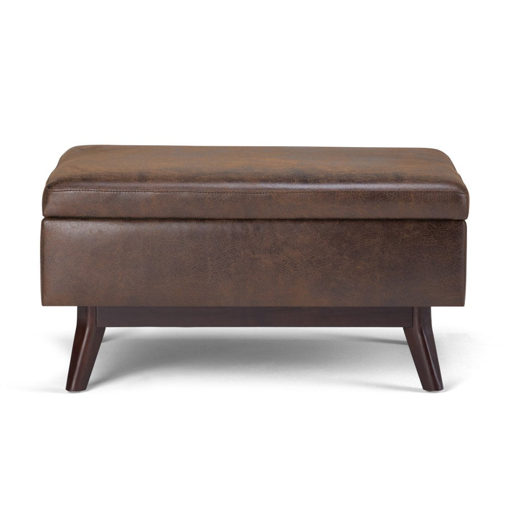 34" Chestnut And Brown Faux Leather Ottoman With Storage HomeRoots