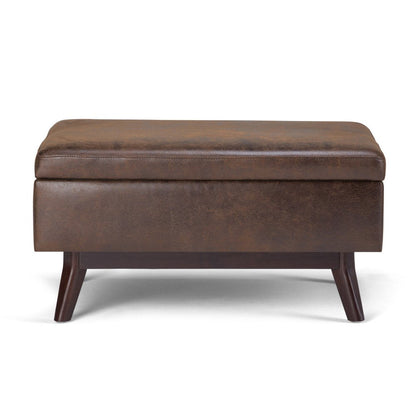 34" Chestnut And Brown Faux Leather Ottoman With Storage HomeRoots