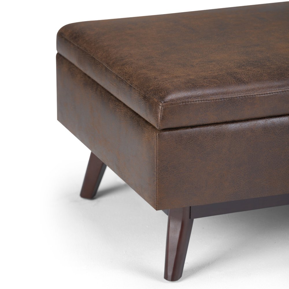 34" Chestnut And Brown Faux Leather Ottoman With Storage HomeRoots