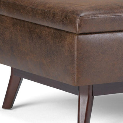 34" Chestnut And Brown Faux Leather Ottoman With Storage HomeRoots