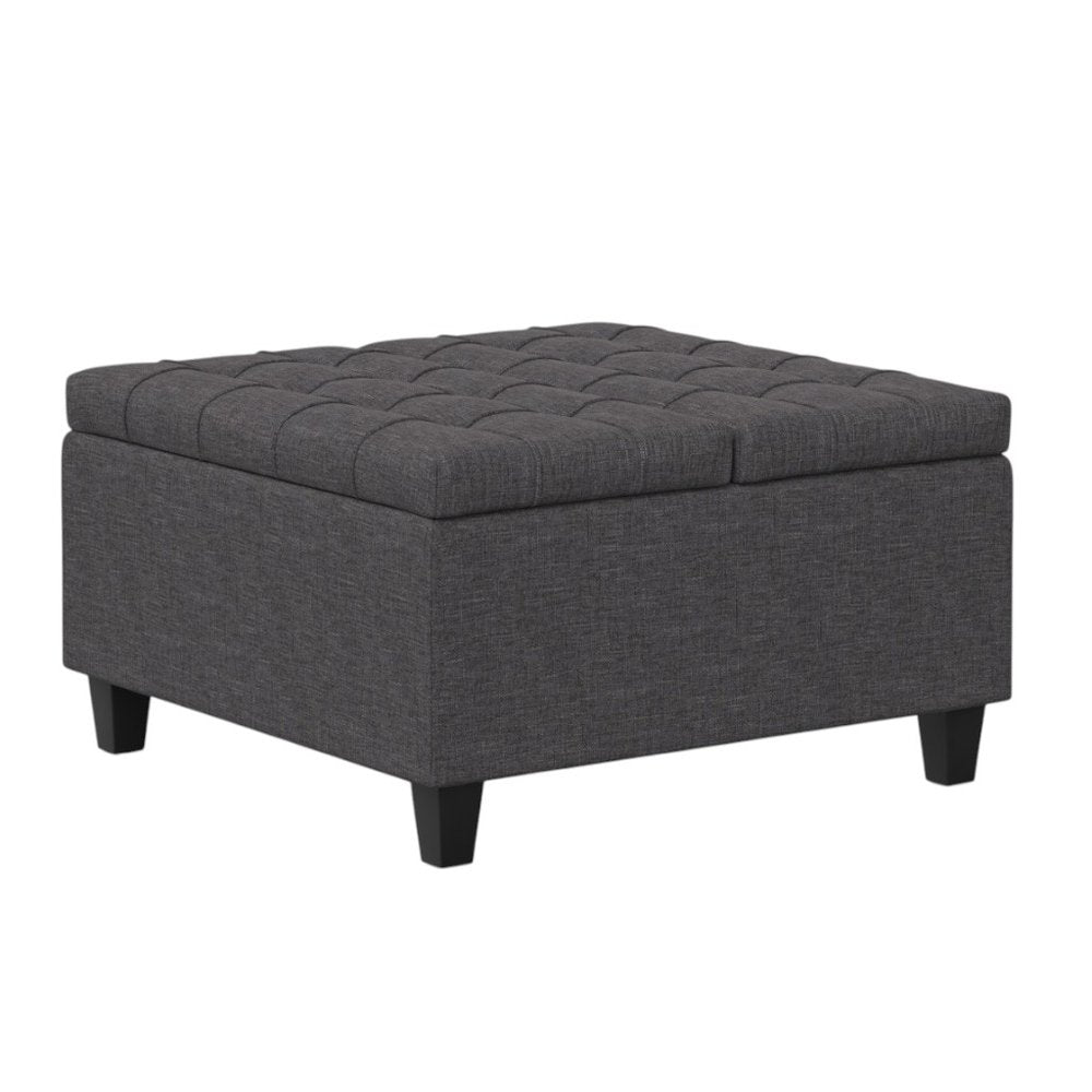 30" Slate Gray And Brown Upholstery Tufted Ottoman With Storage — view 8
