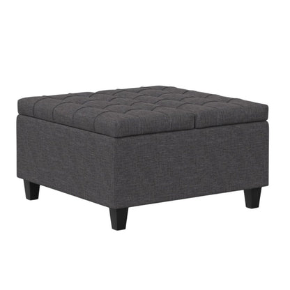 30" Slate Gray And Brown Upholstery Tufted Ottoman With Storage HomeRoots