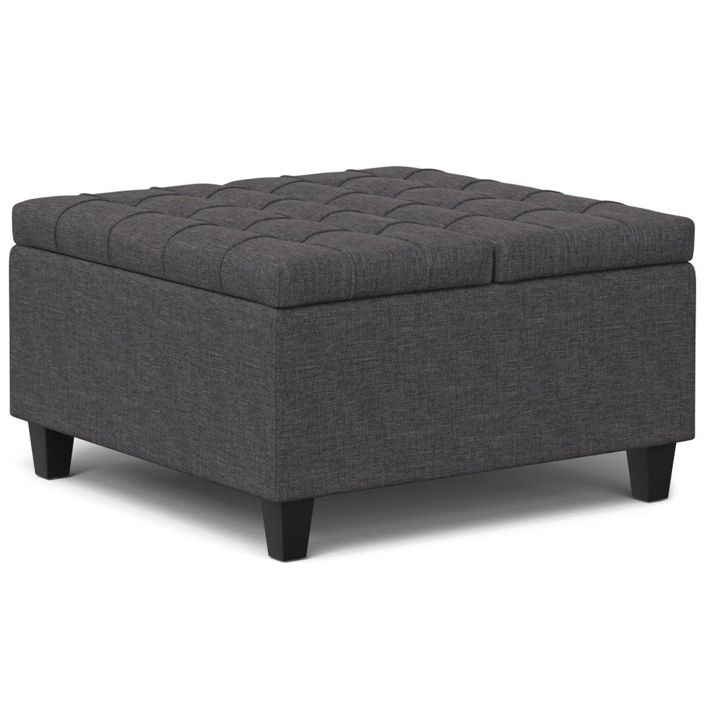 30" Slate Gray And Brown Upholstery Tufted Ottoman With Storage HomeRoots