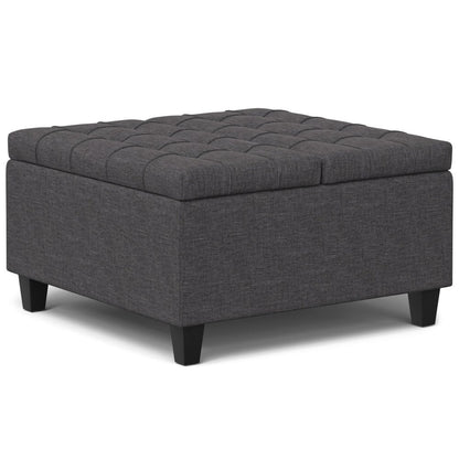 30" Slate Gray And Brown Upholstery Tufted Ottoman With Storage HomeRoots