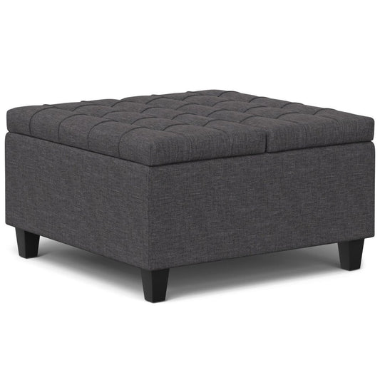 30" Ebony And Black Upholstery Tufted Ottoman With Storage