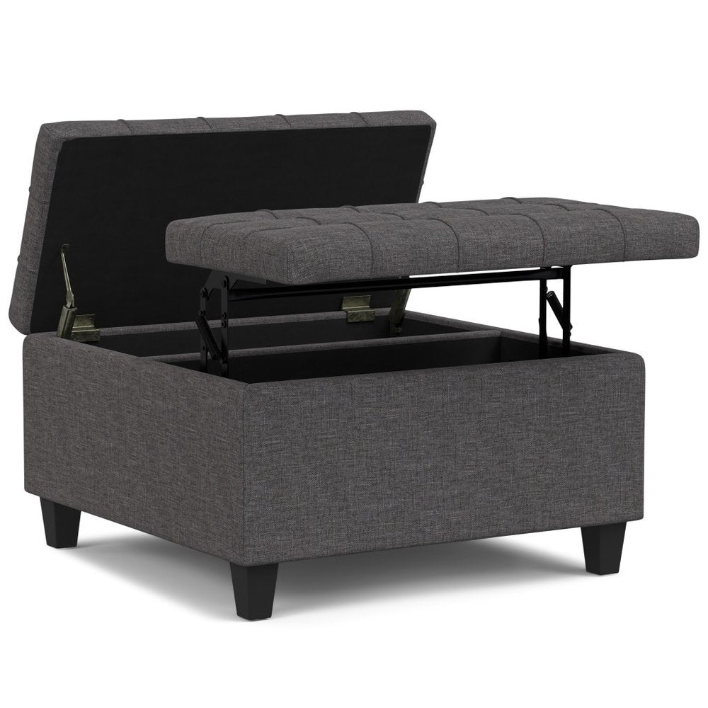 30" Slate Gray And Brown Upholstery Tufted Ottoman With Storage HomeRoots