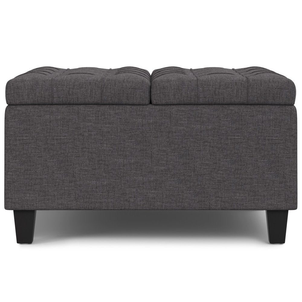 30" Slate Gray And Brown Upholstery Tufted Ottoman With Storage — view 3