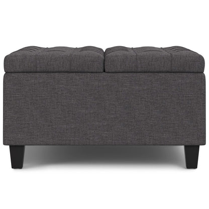 30" Slate Gray And Brown Upholstery Tufted Ottoman With Storage HomeRoots
