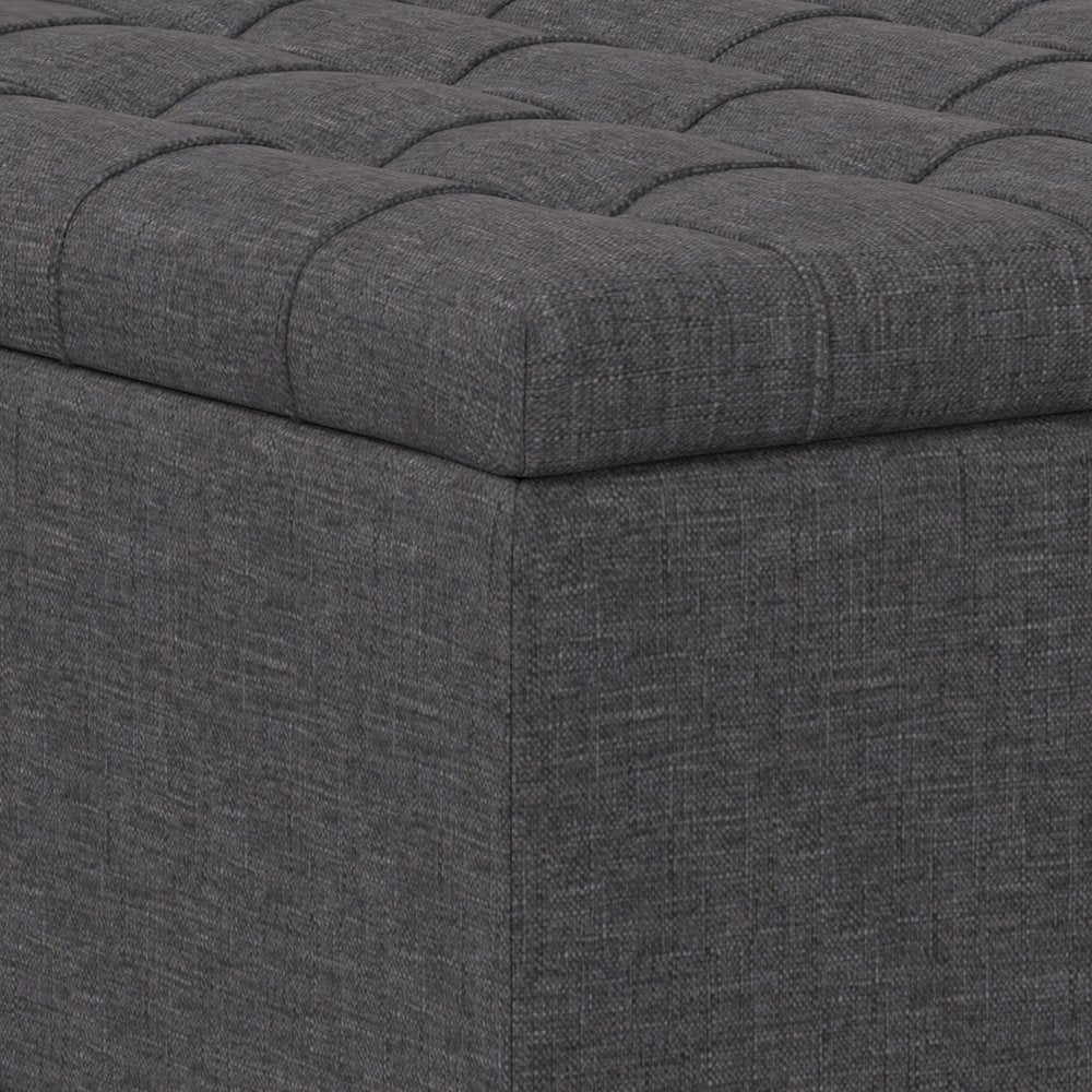 30" Slate Gray And Brown Upholstery Tufted Ottoman With Storage — view 4
