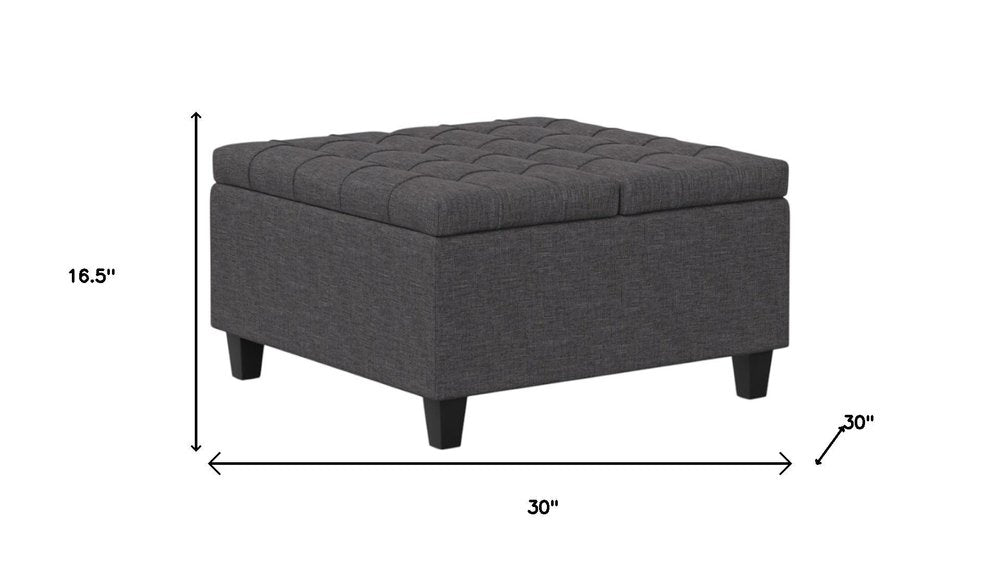 30" Slate Gray And Brown Upholstery Tufted Ottoman With Storage HomeRoots