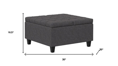 30" Slate Gray And Brown Upholstery Tufted Ottoman With Storage HomeRoots