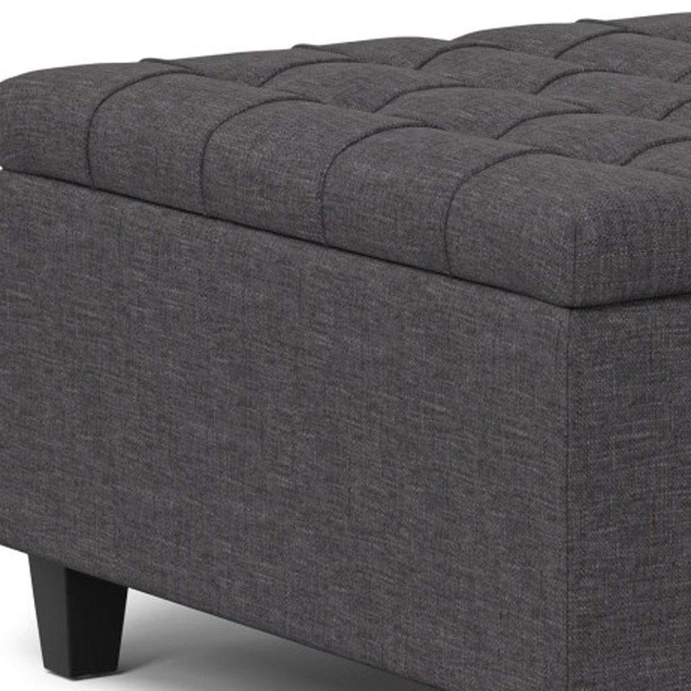 30" Slate Gray And Brown Upholstery Tufted Ottoman With Storage HomeRoots