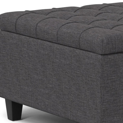 30" Slate Gray And Brown Upholstery Tufted Ottoman With Storage HomeRoots