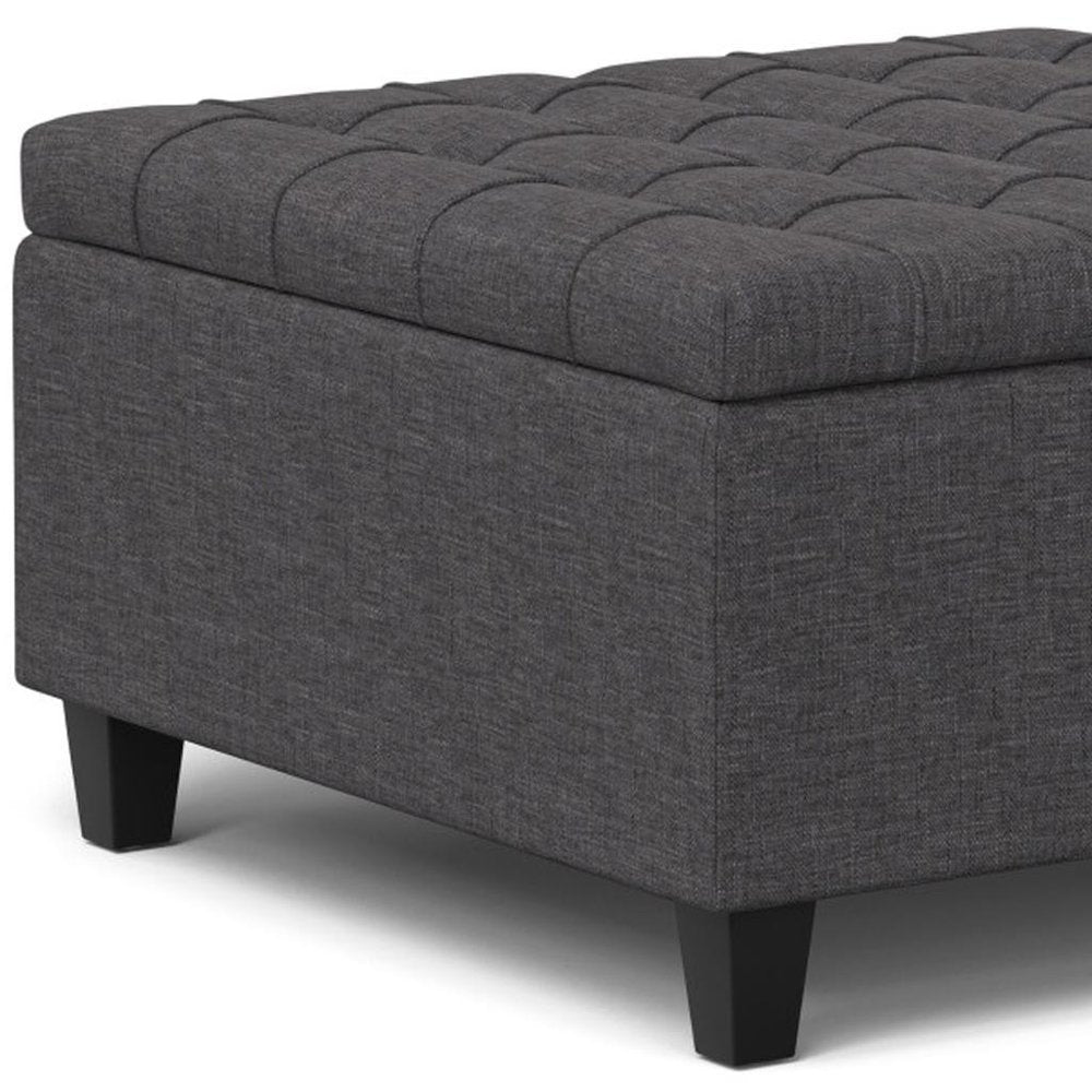 30" Slate Gray And Brown Upholstery Tufted Ottoman With Storage — view 6